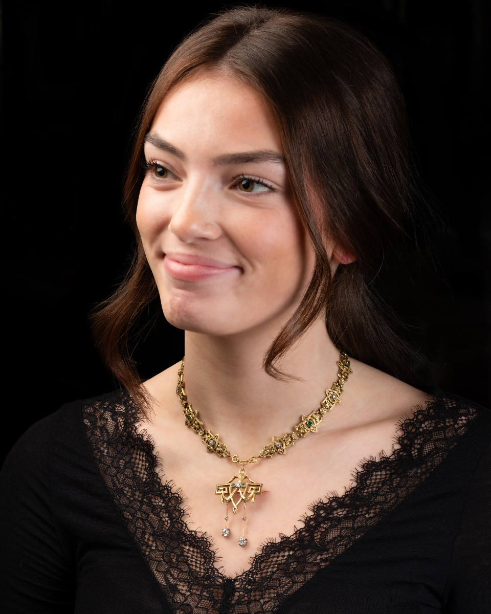 Bijoux à transformation en or, émeraudes et diamants -photo-4