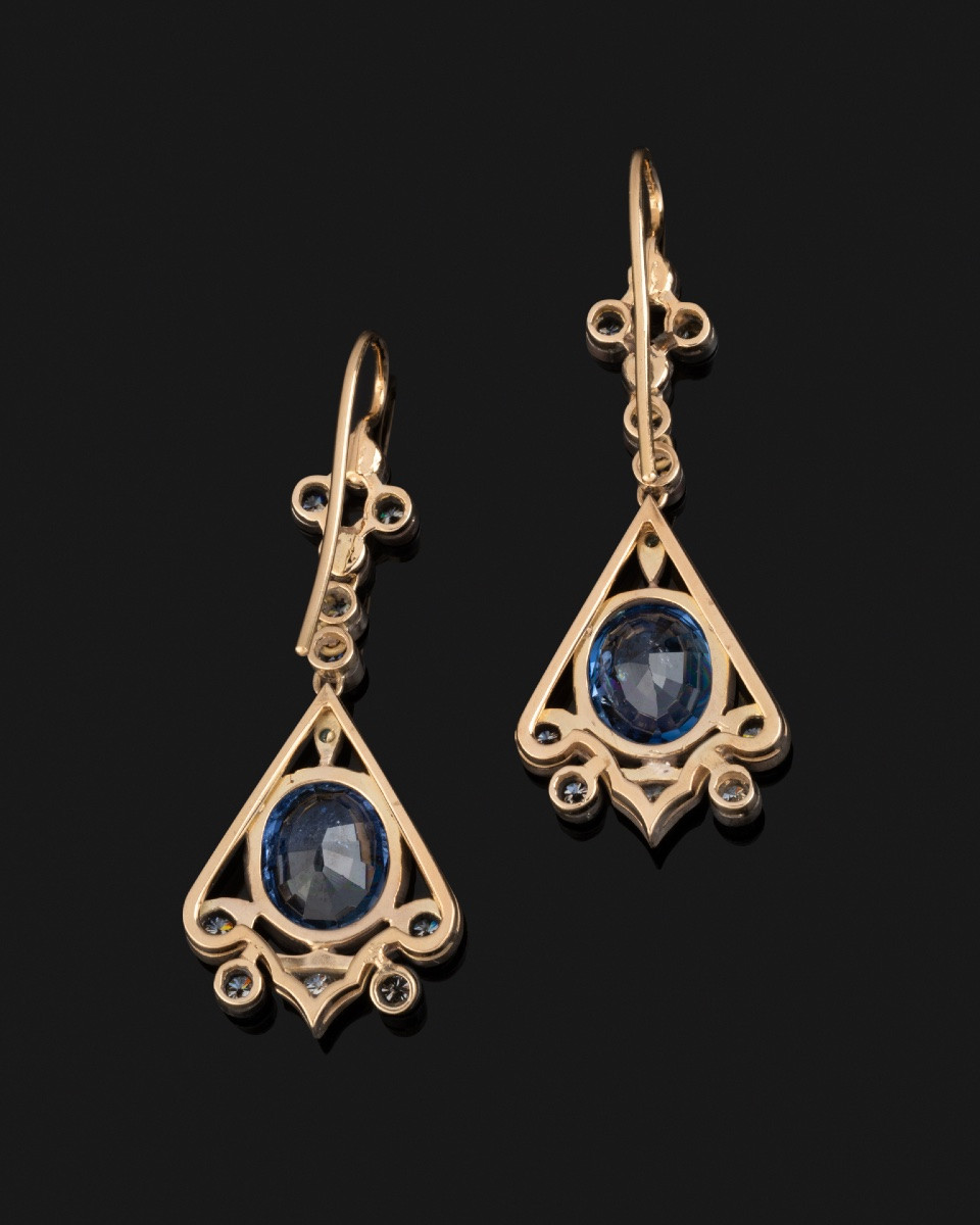 Pair Of Earrings In Gold, Silver, Sapphires And Diamonds -photo-2