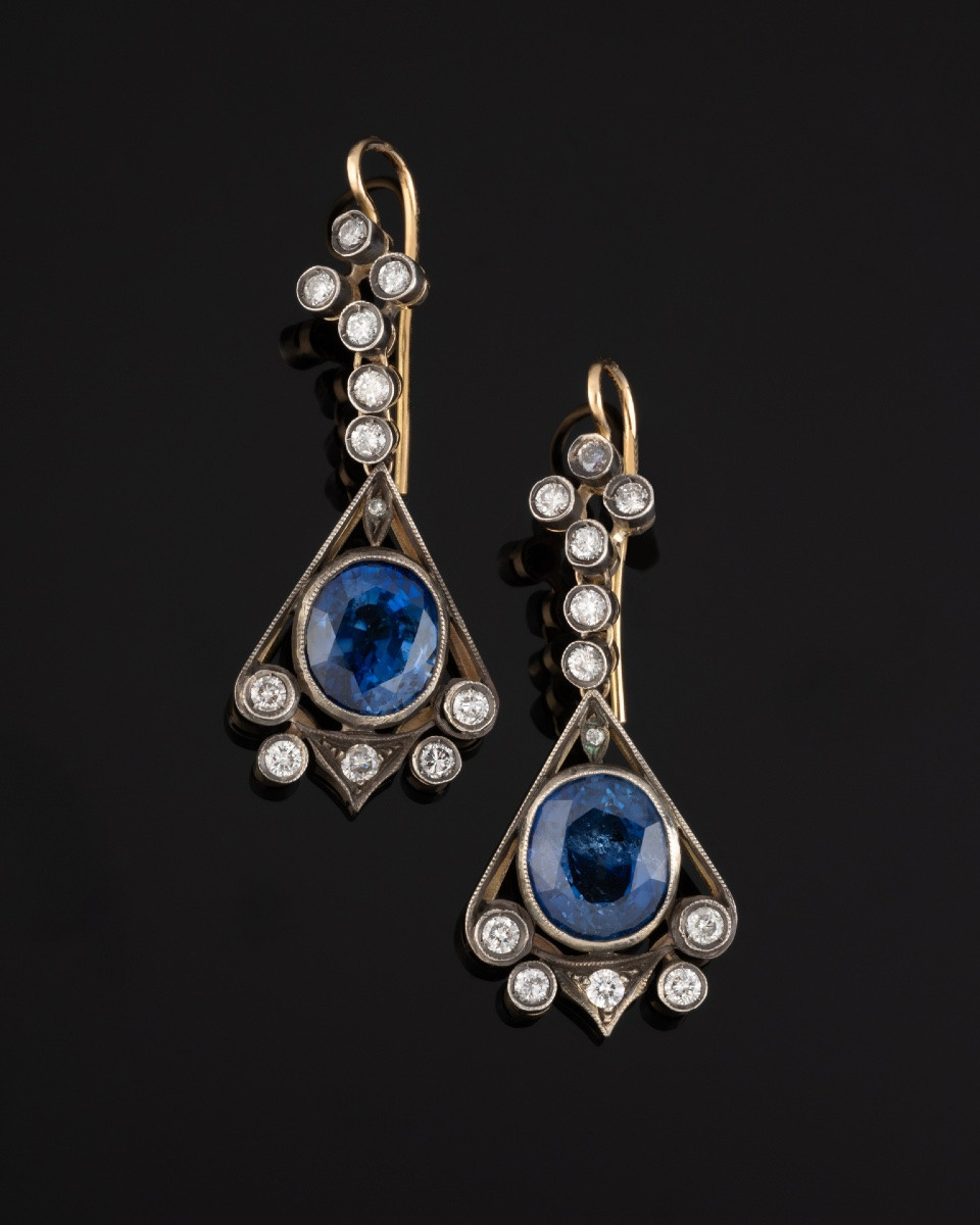 Pair Of Earrings In Gold, Silver, Sapphires And Diamonds -photo-3