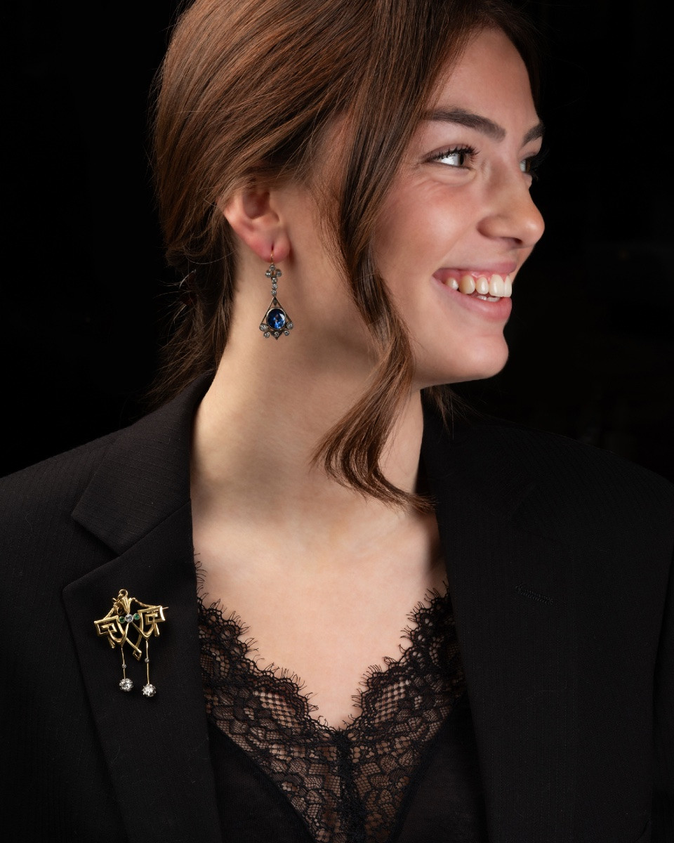 Pair Of Earrings In Gold, Silver, Sapphires And Diamonds -photo-1