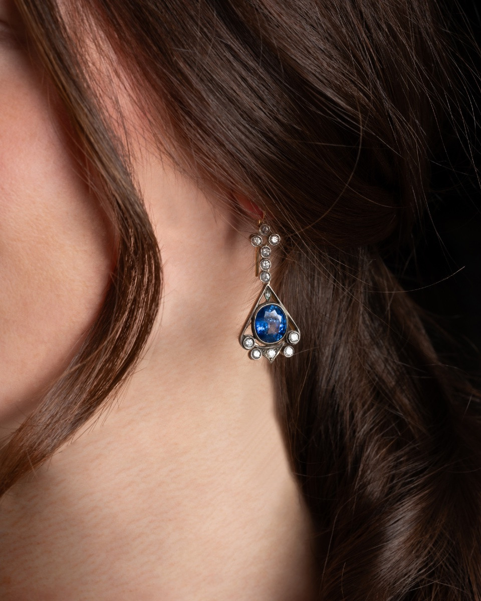 Pair Of Earrings In Gold, Silver, Sapphires And Diamonds -photo-2