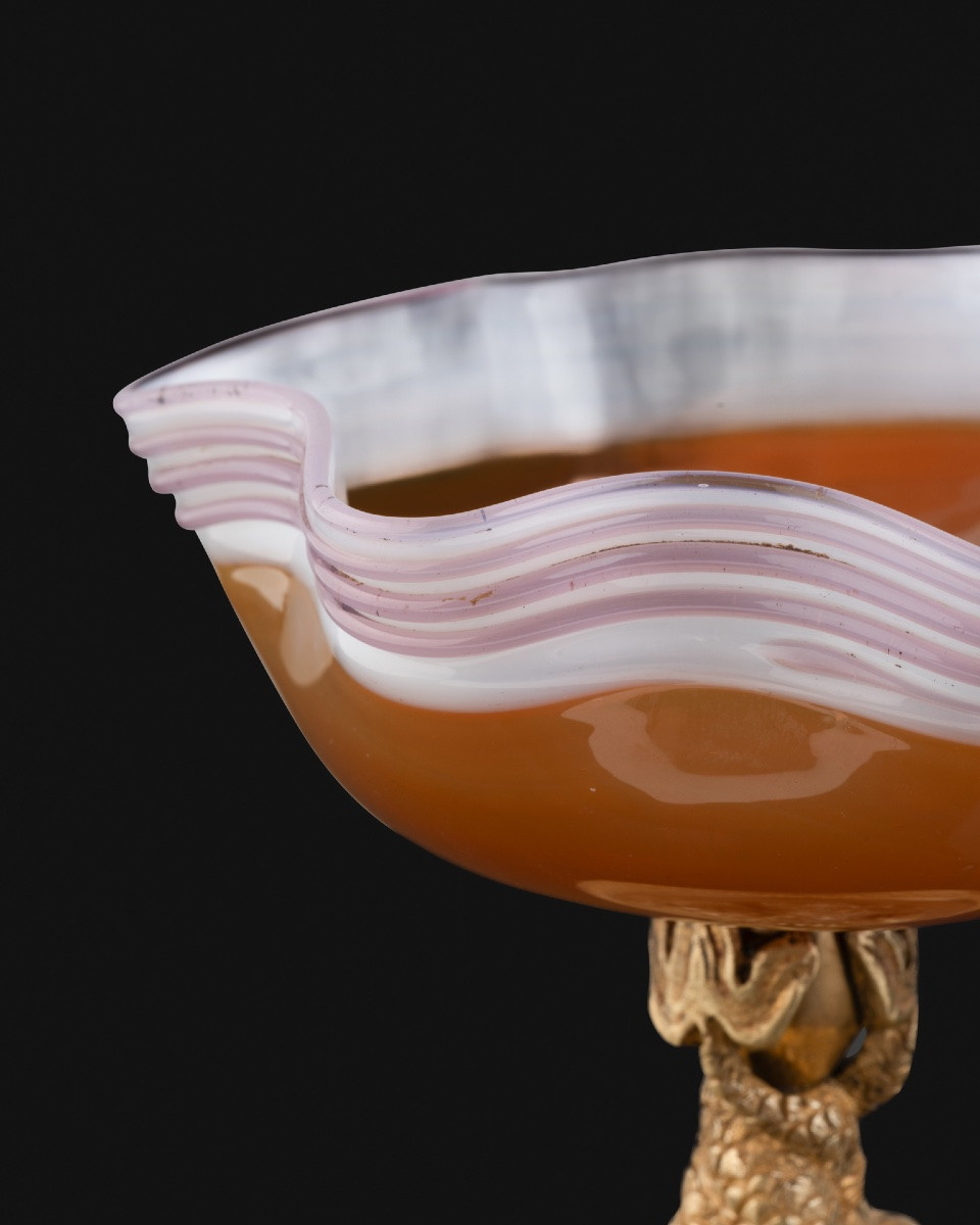 Cup With Dolphins In Honey Yellow Opaline And Amethyst -photo-3