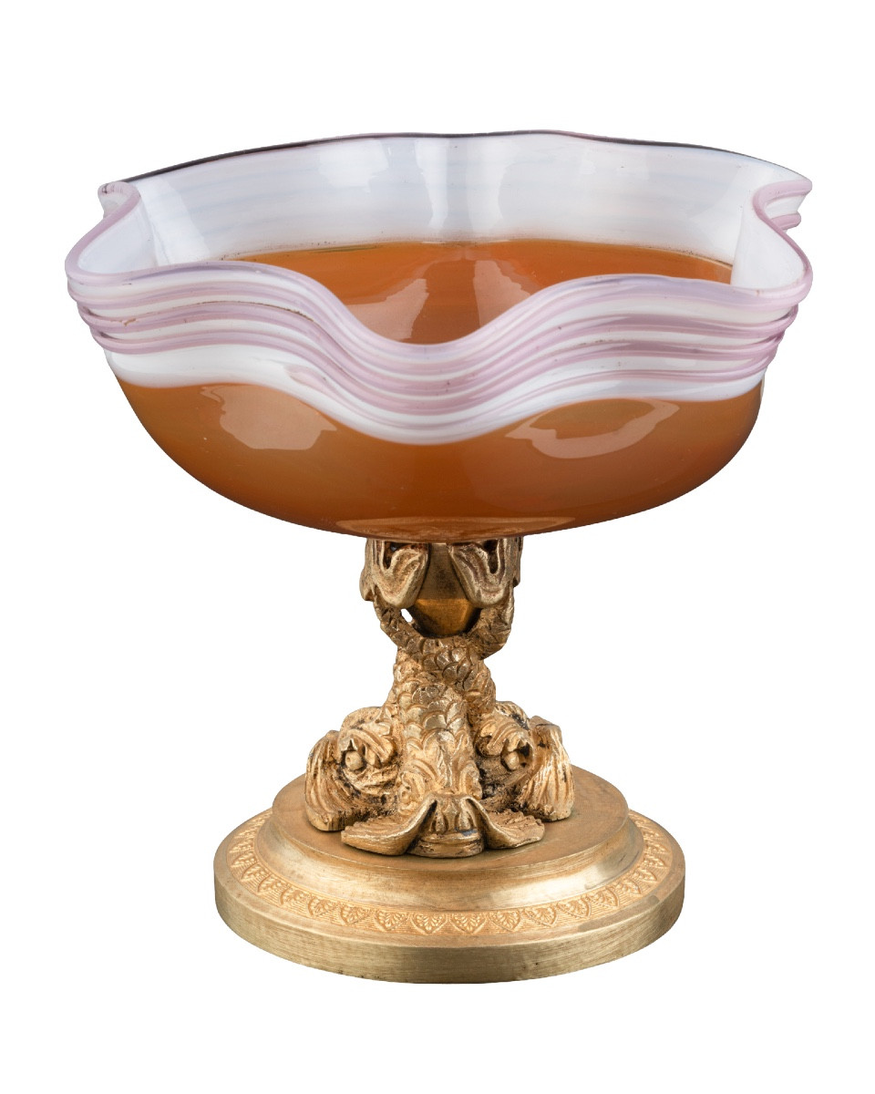 Cup With Dolphins In Honey Yellow Opaline And Amethyst 