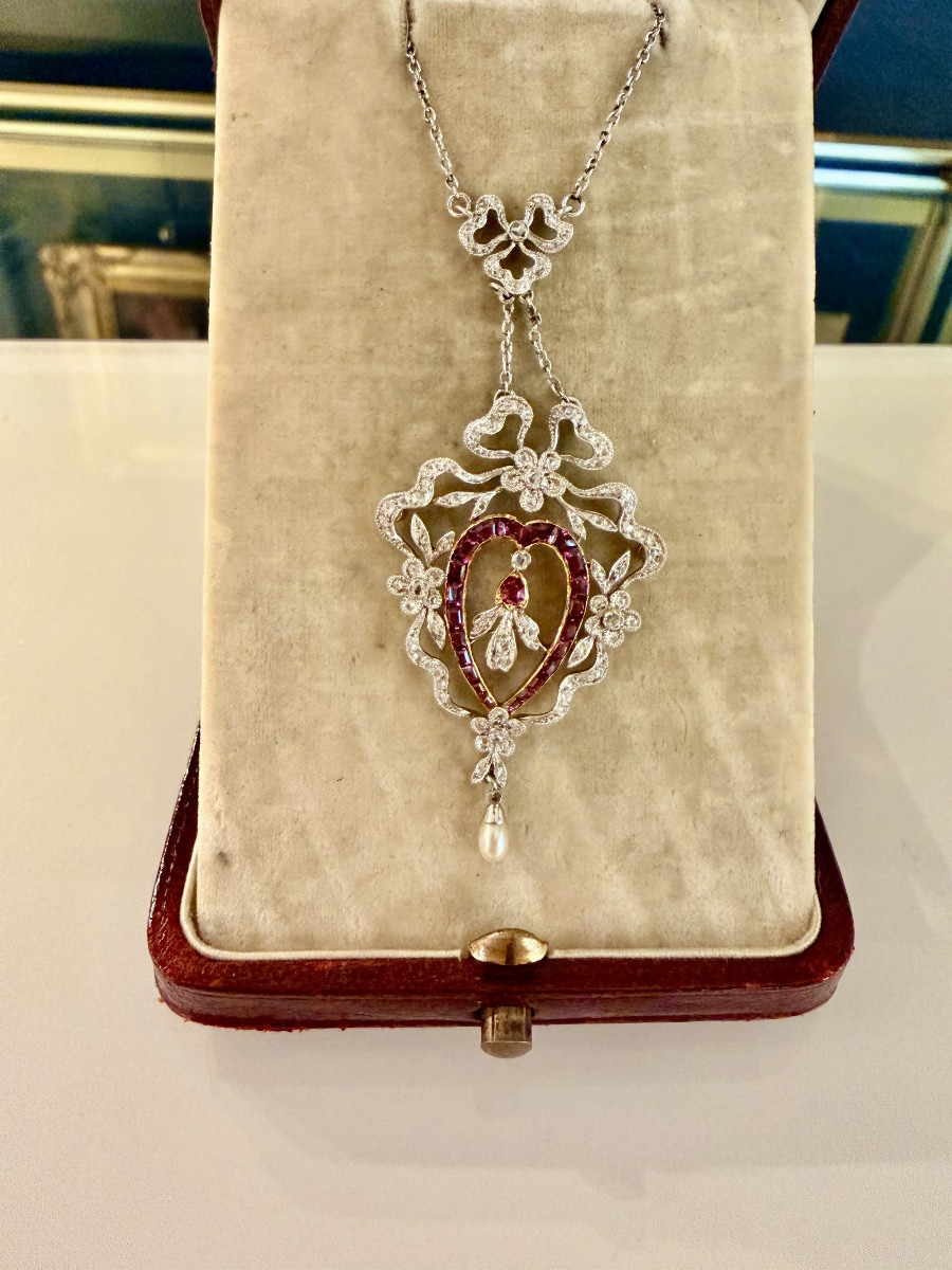 Belle Epoque Necklace In Gold, Amethysts And Diamonds.-photo-2