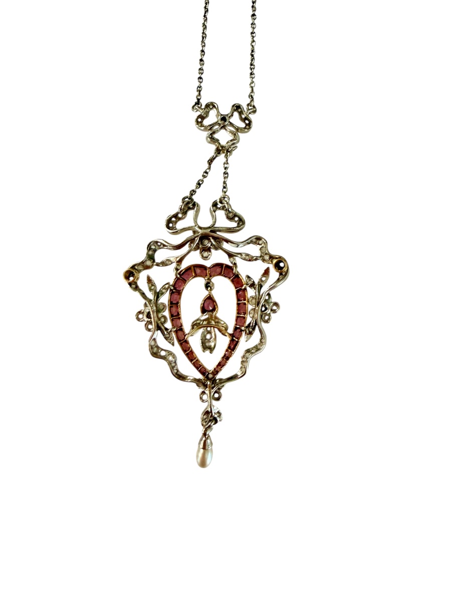 Belle Epoque Necklace In Gold, Amethysts And Diamonds.-photo-3