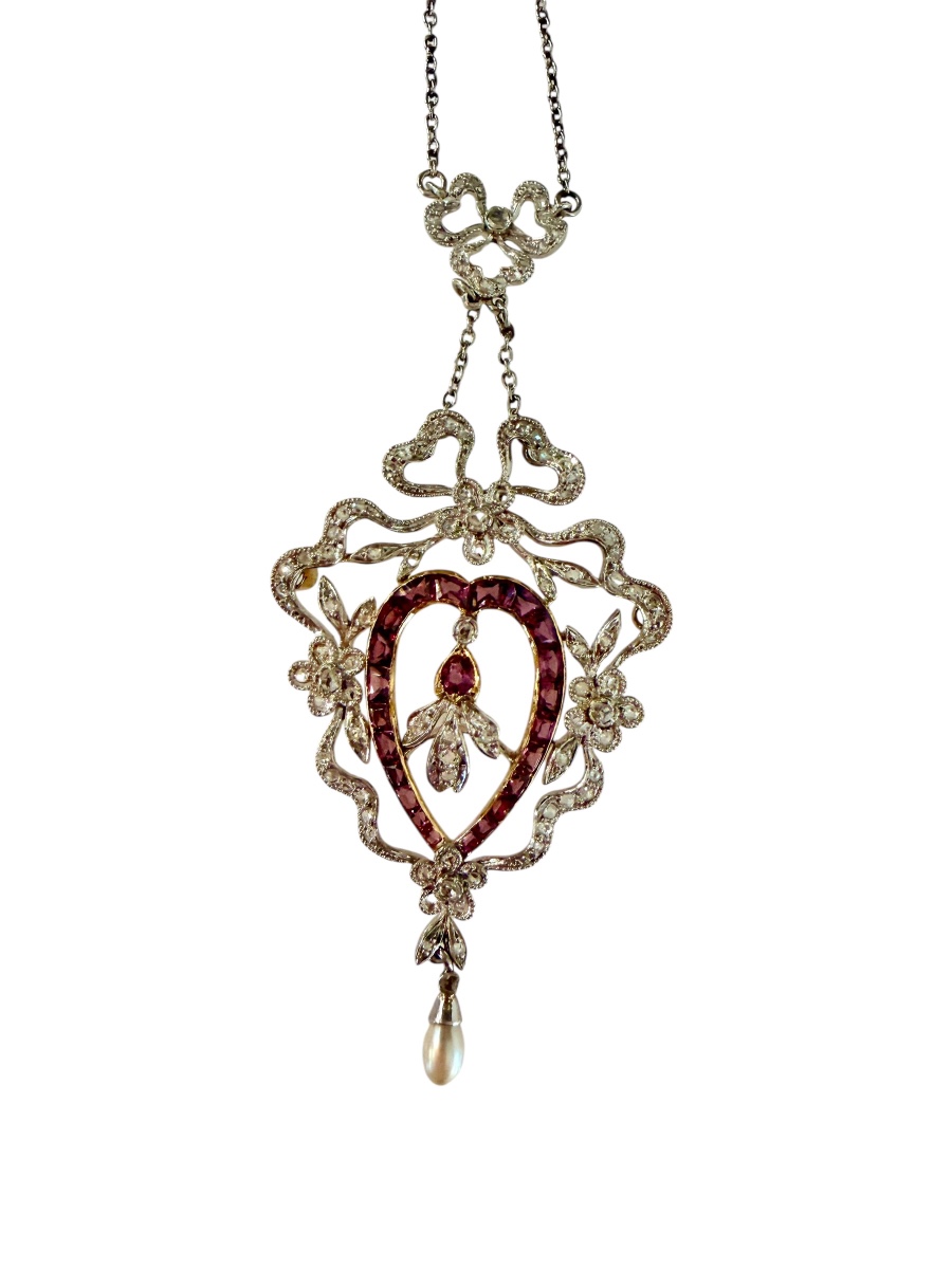 Belle Epoque Necklace In Gold, Amethysts And Diamonds.