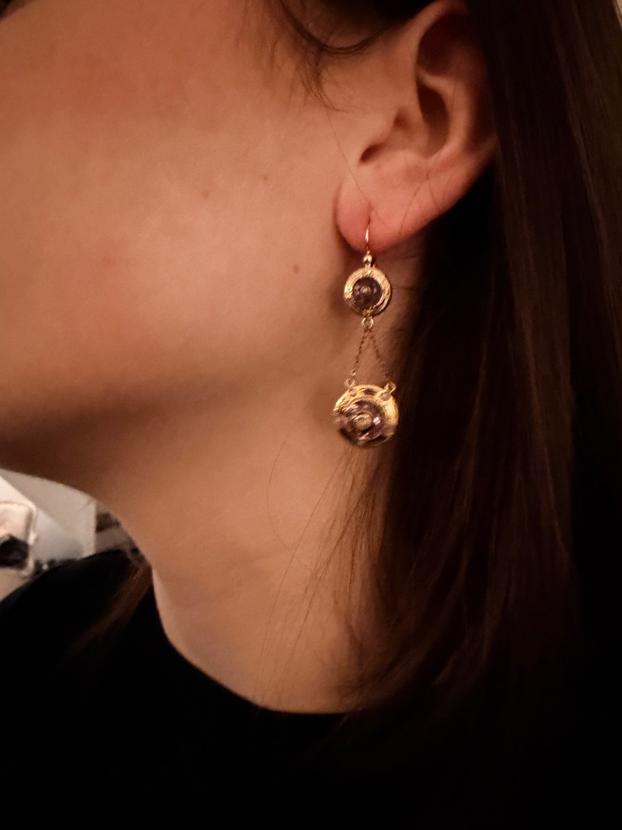 Pair Of Gold, Amethyst And Pearl Drop Earrings-photo-4