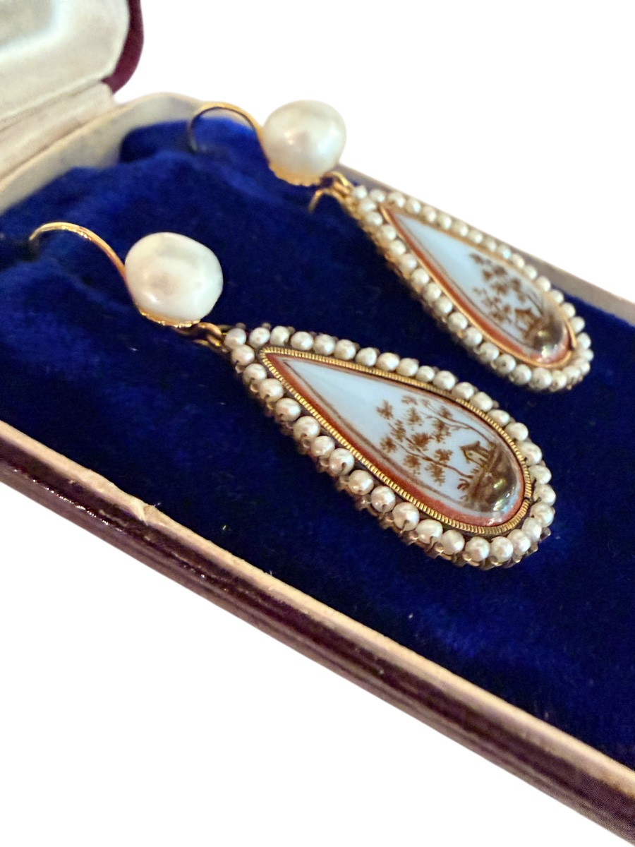 Romantic Earrings In Gold ,natural Pearls And Opaline-photo-2