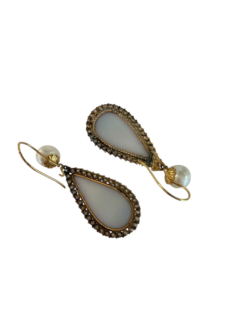 Romantic Earrings In Gold ,natural Pearls And Opaline-photo-4