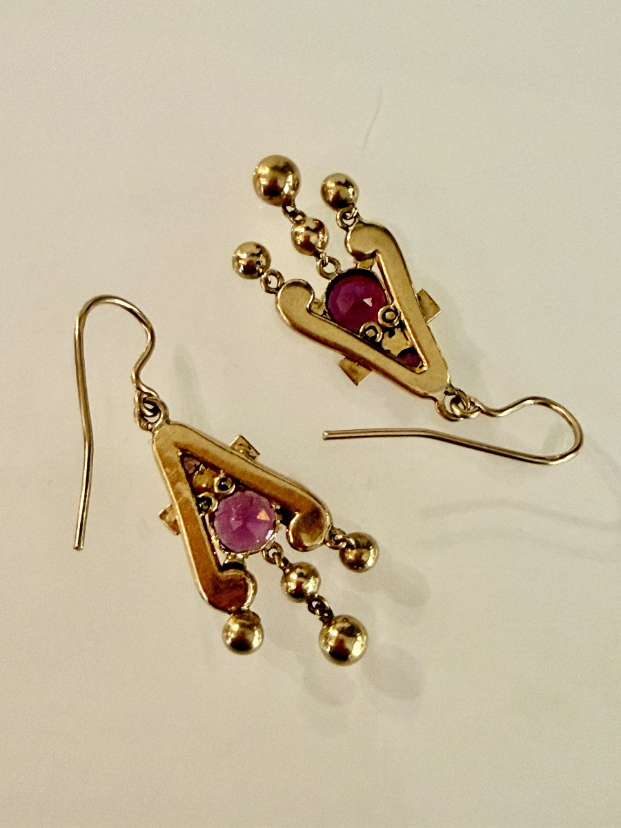 Gold, Garnet And Pearl Earrings, Napoleon III Period-photo-3
