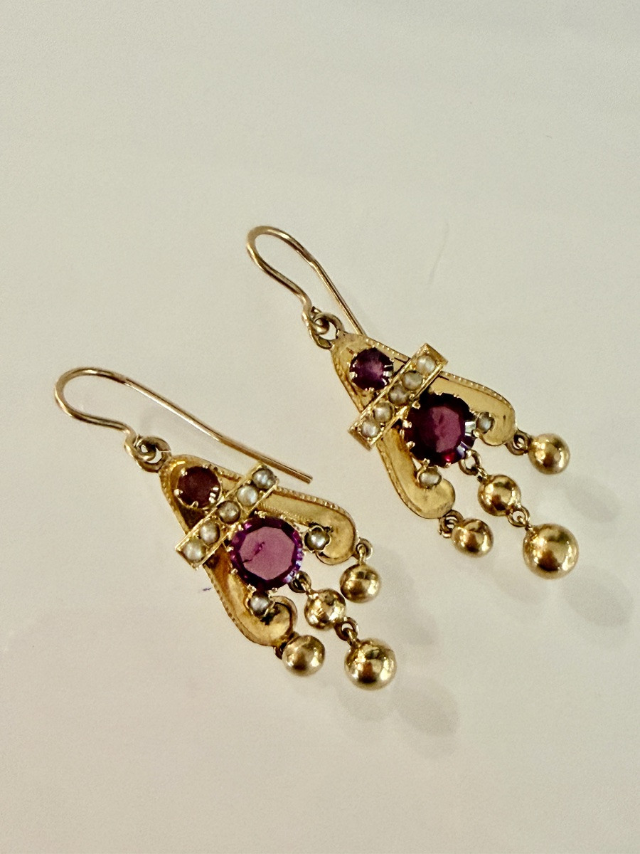 Gold, Garnet And Pearl Earrings, Napoleon III Period-photo-4