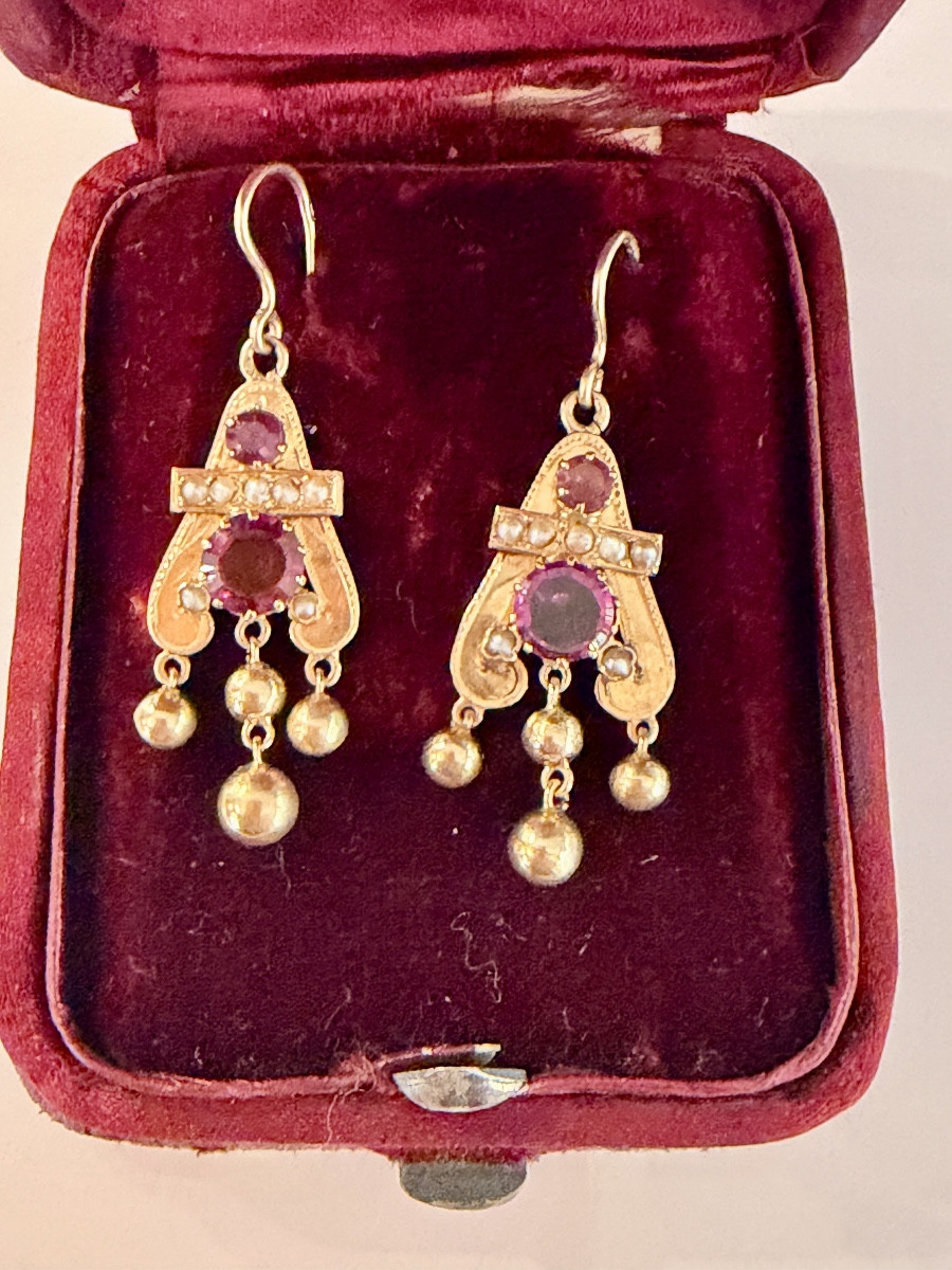 Gold, Garnet And Pearl Earrings, Napoleon III Period