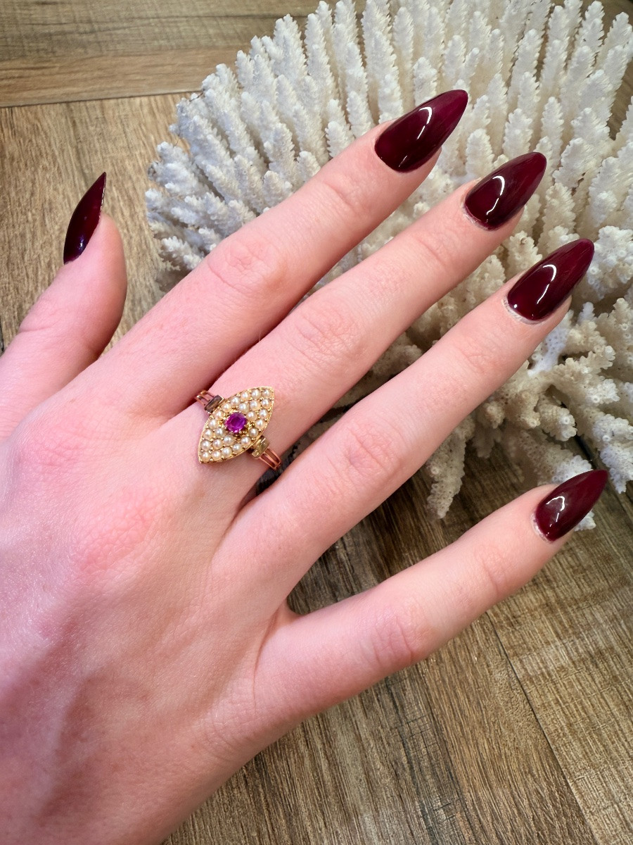 Antique Gold, Ruby And Pearl Ring-photo-4