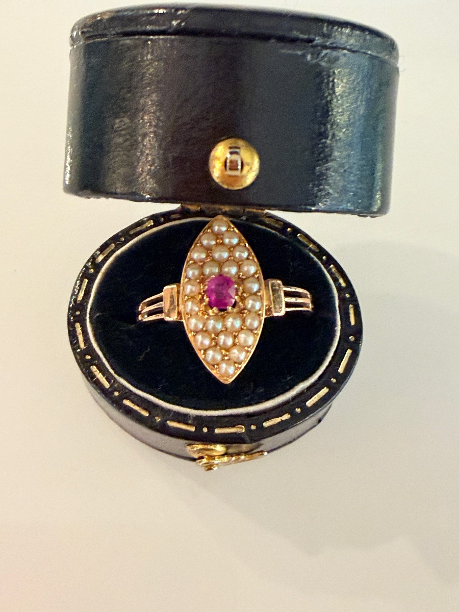Antique Gold, Ruby And Pearl Ring-photo-2
