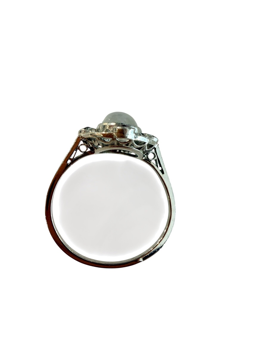 Bague platine, pierre de lune, diamants et rubis-photo-4