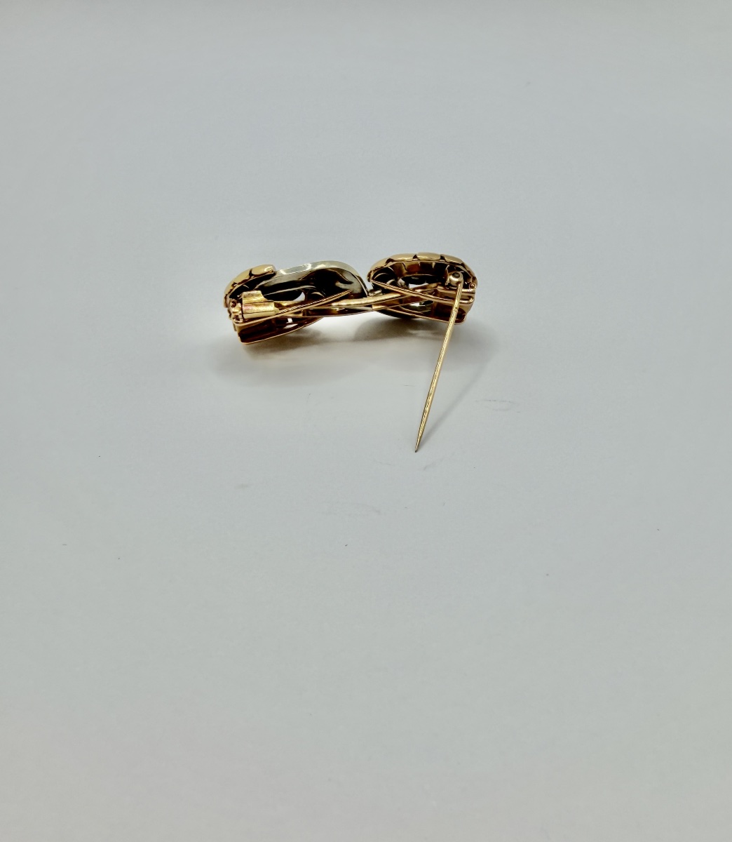 Art-Déco : Broche , double Clips en or de couleurs.-photo-2