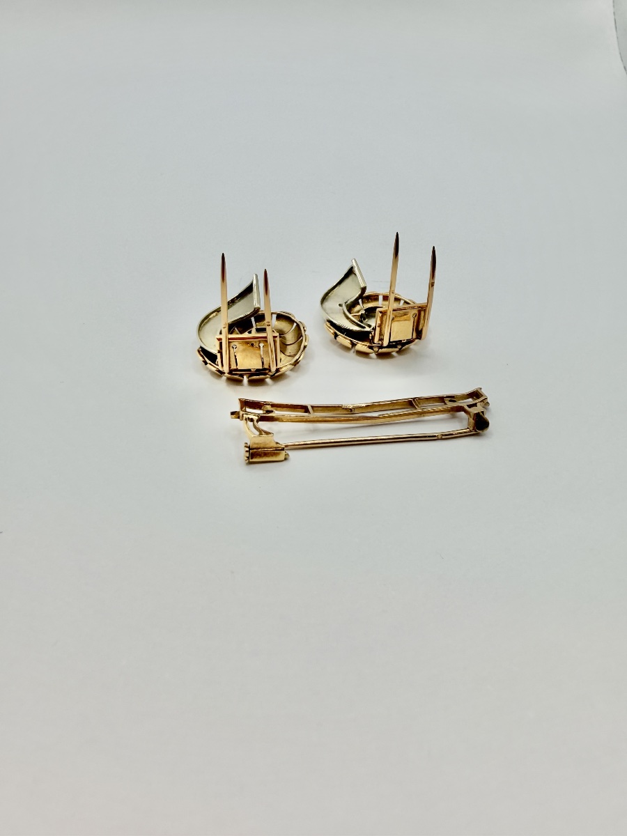 Art-Déco : Broche , double Clips en or de couleurs.-photo-3
