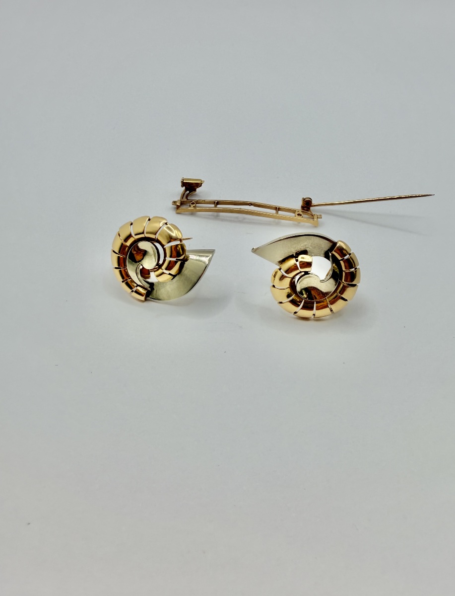 Art-Déco : Broche , double Clips en or de couleurs.-photo-4
