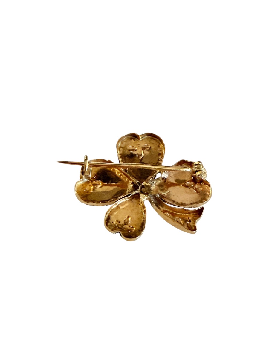 Broche trèfle à quatre feuilles en or-photo-2
