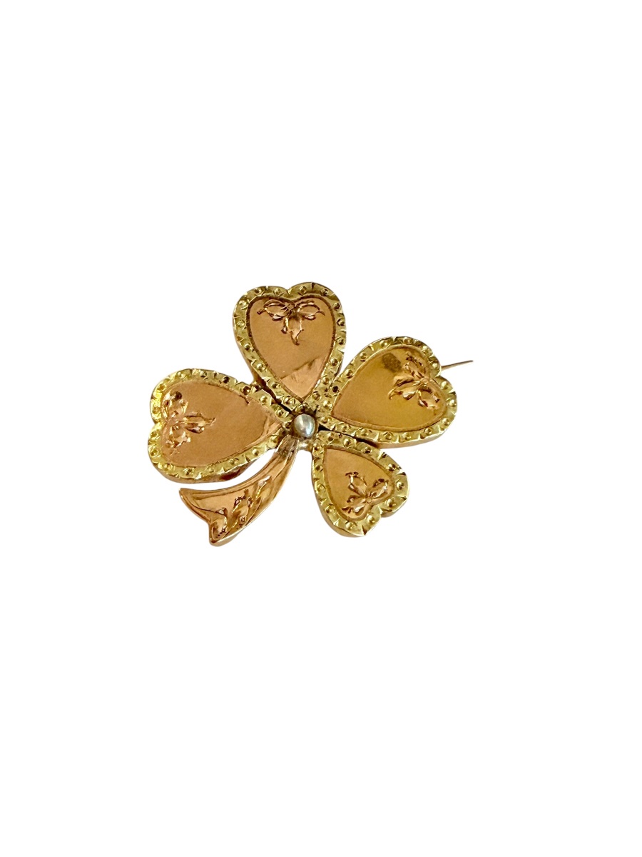 Broche trèfle à quatre feuilles en or-photo-3