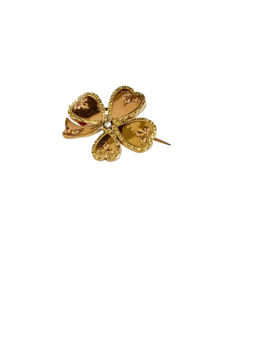 Broche trèfle à quatre feuilles en or-photo-4