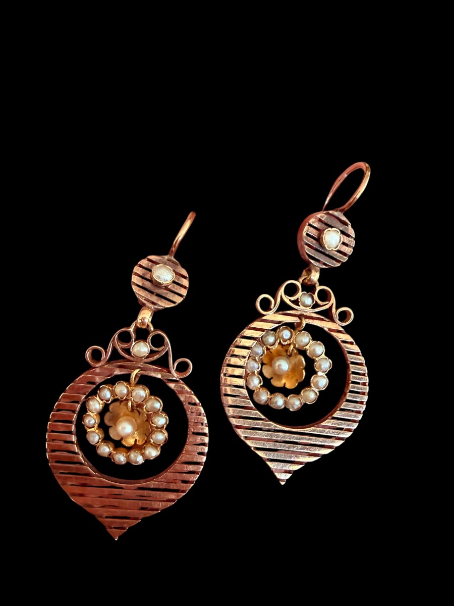 Pendants d'oreilles en or et perles fines Napoléon III-photo-2