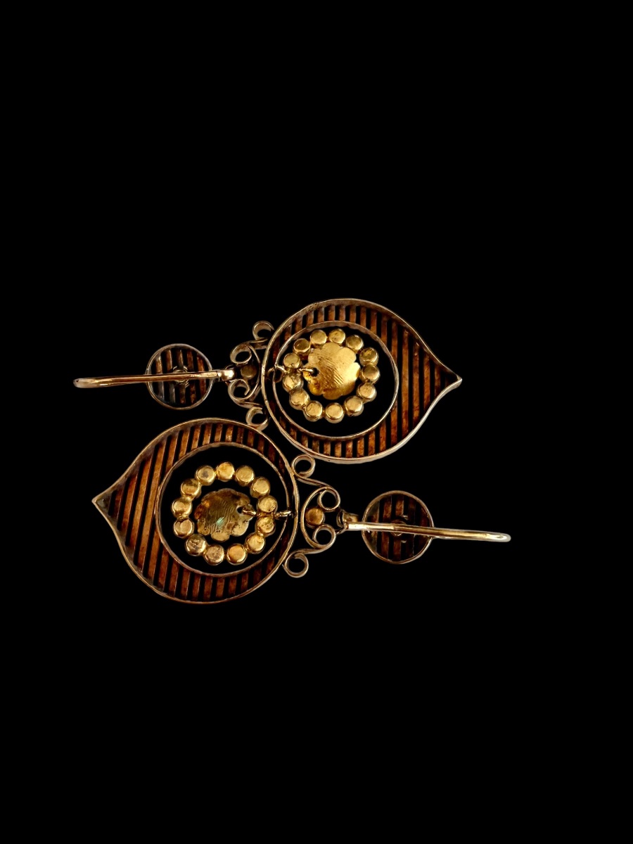 Pendants d'oreilles en or et perles fines Napoléon III-photo-3