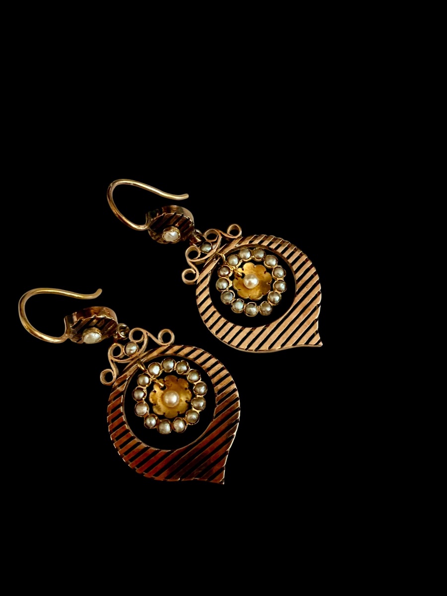 Pendants d'oreilles en or et perles fines Napoléon III-photo-4