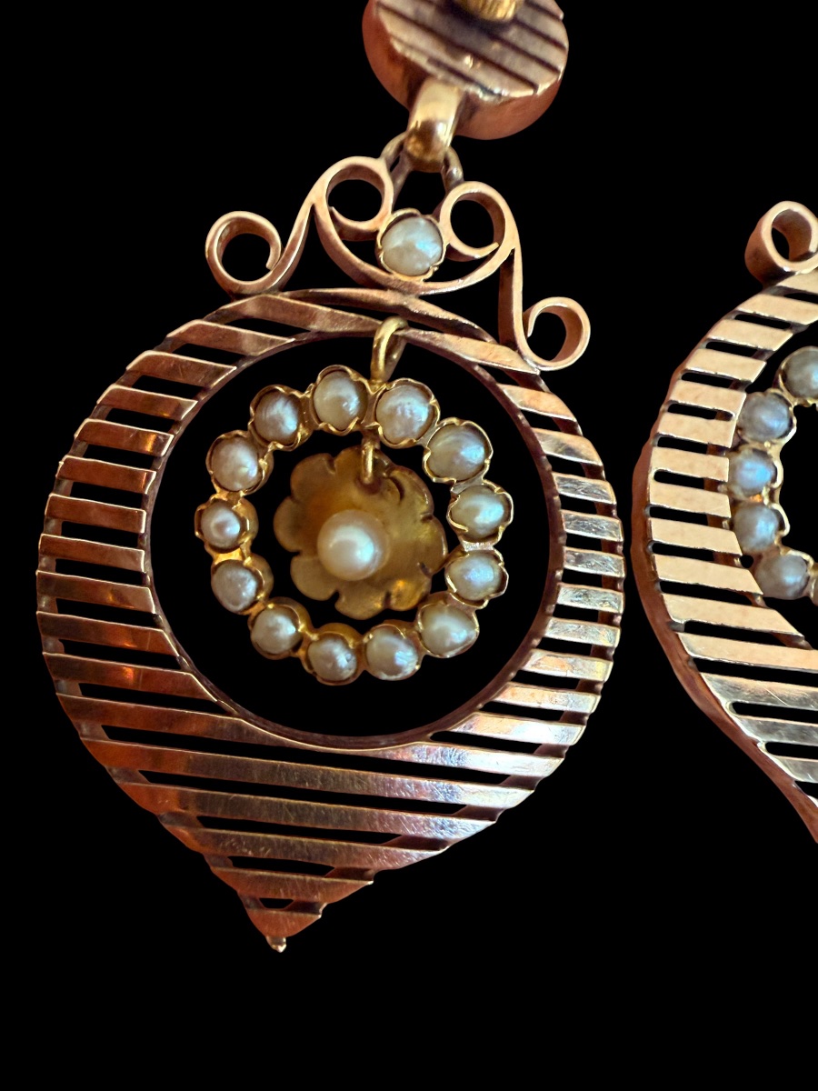 Pendants d'oreilles en or et perles fines Napoléon III-photo-1