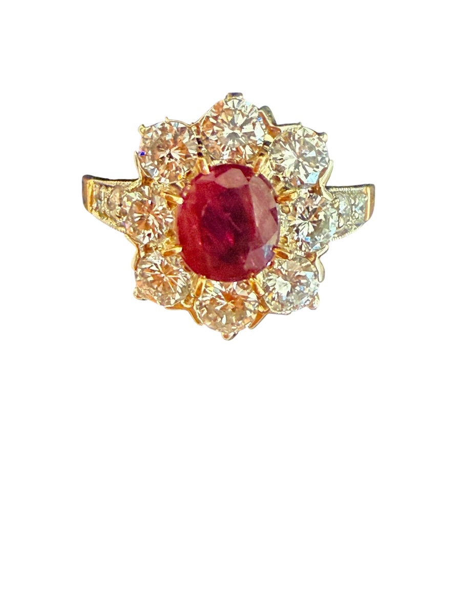 Ruby And Diamond Flower Ring -photo-2