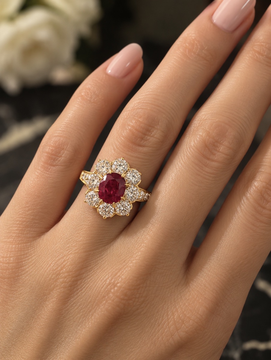Ruby And Diamond Flower Ring -photo-1