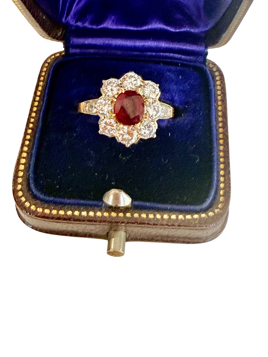 Ruby And Diamond Flower Ring 