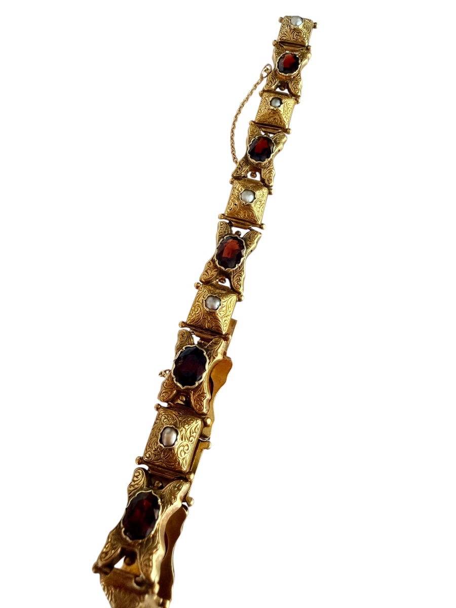 Bracelet en or, perles et grenats du XIXème siècle -photo-3