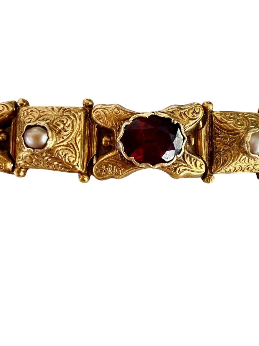 Bracelet en or, perles et grenats du XIXème siècle -photo-1