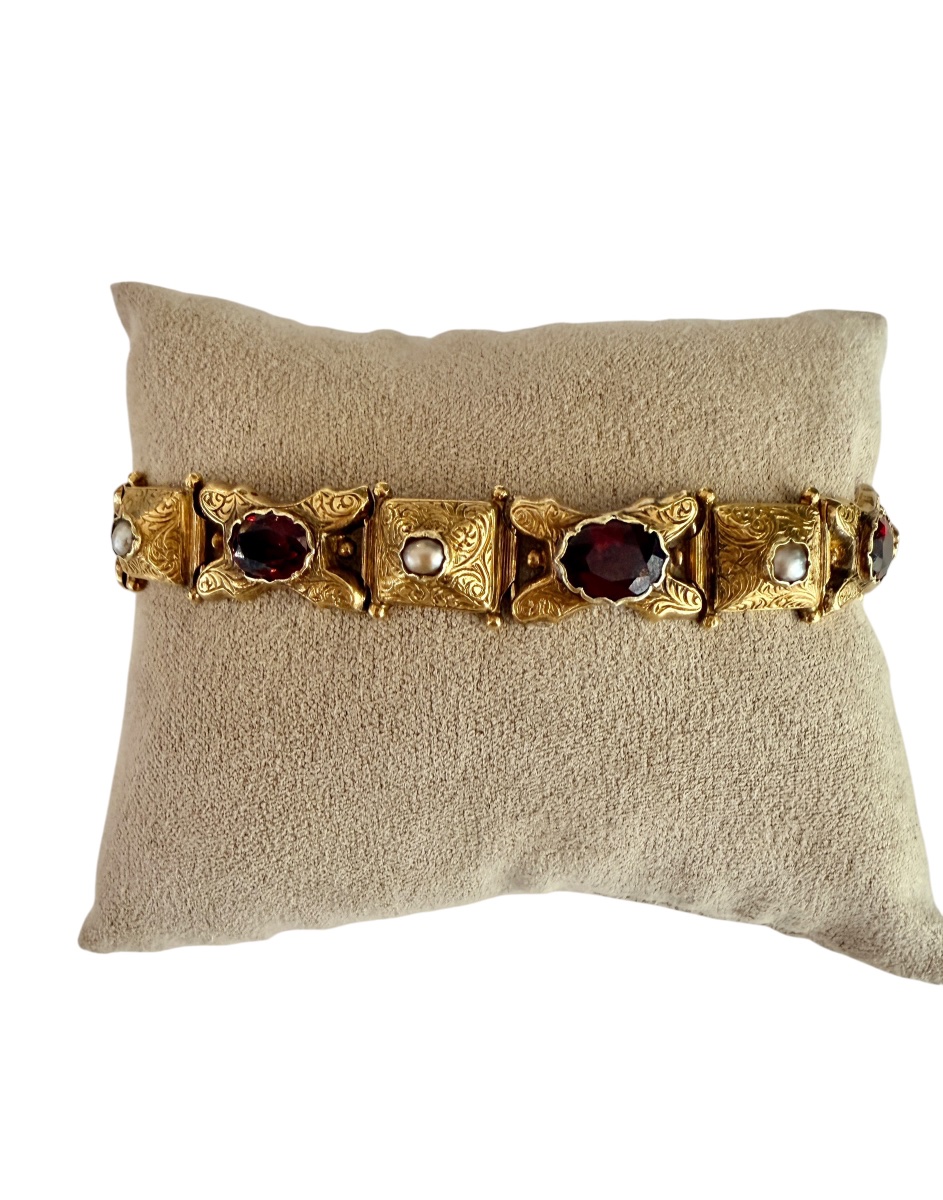 Bracelet en or, perles et grenats du XIXème siècle 