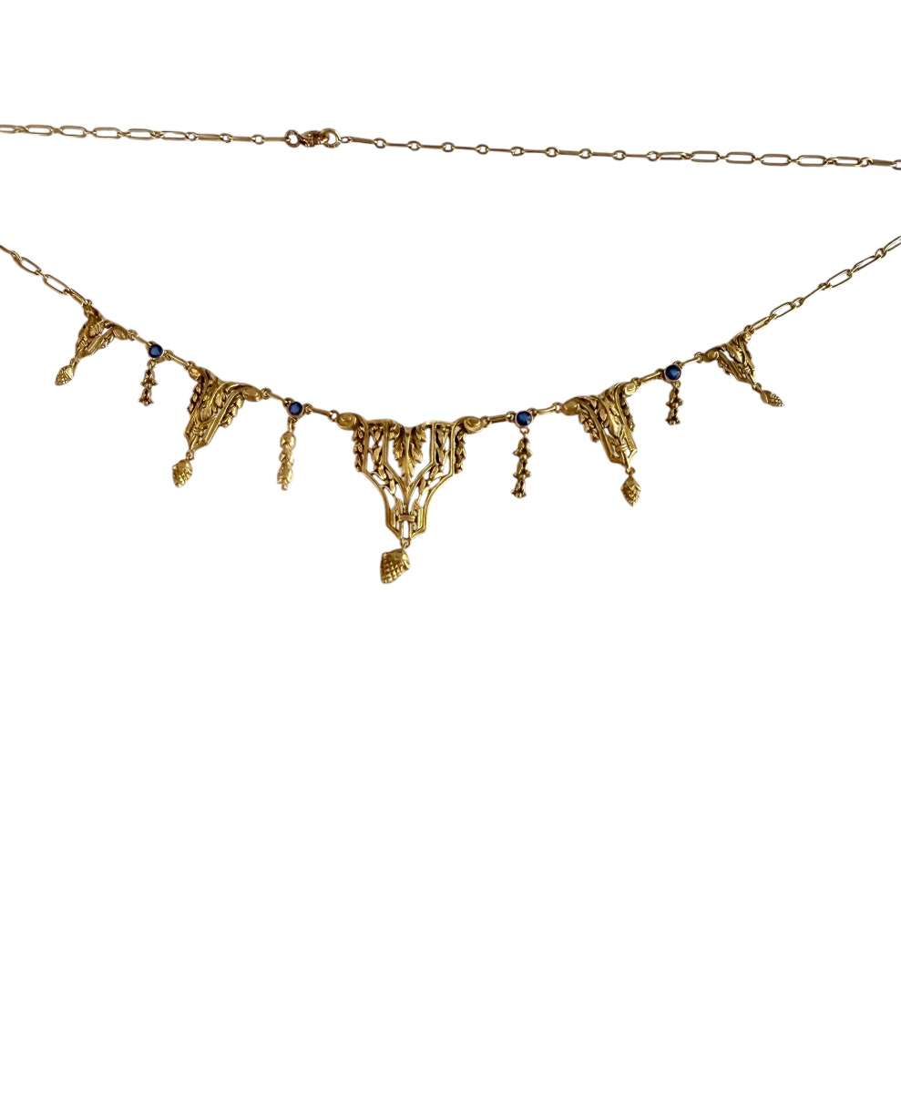 Collier Art-Nouveau, en or et saphirs.-photo-2