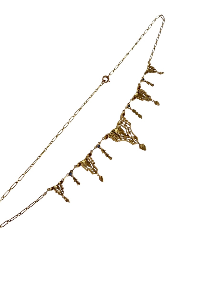 Collier Art-Nouveau, en or et saphirs.-photo-1