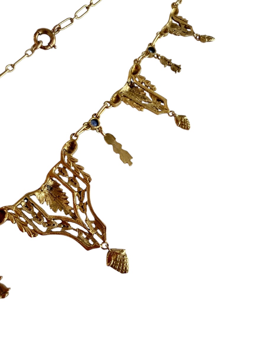 Collier Art-Nouveau, en or et saphirs.-photo-2
