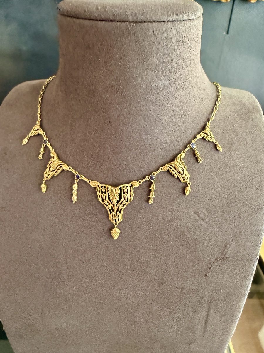 Collier Art-Nouveau, en or et saphirs.-photo-3
