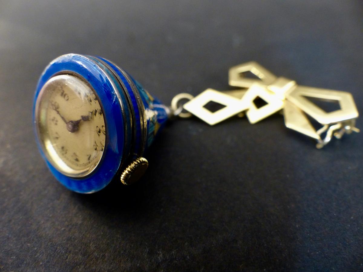 Chatelaine Gold Enamel Vermeil Enamel Art Deco Watch