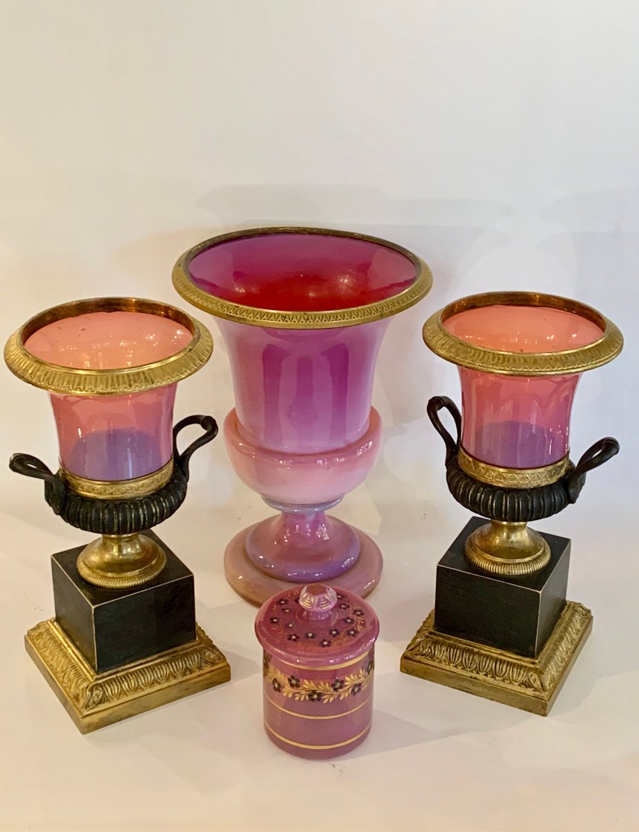 Paire De Vases  en opaline  gorge de pigeon-photo-4