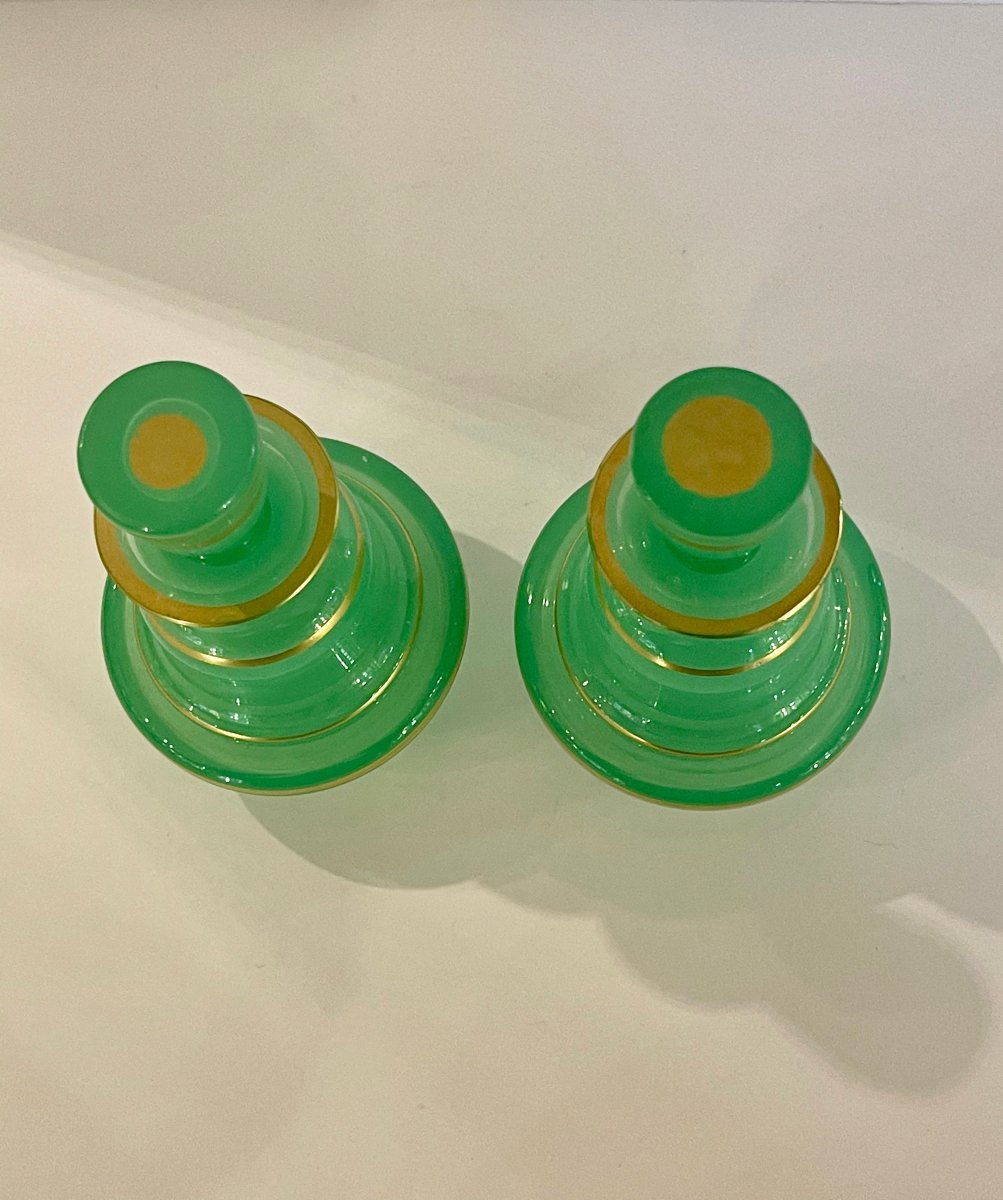 Pair Of Green Opaline Bottles-photo-1