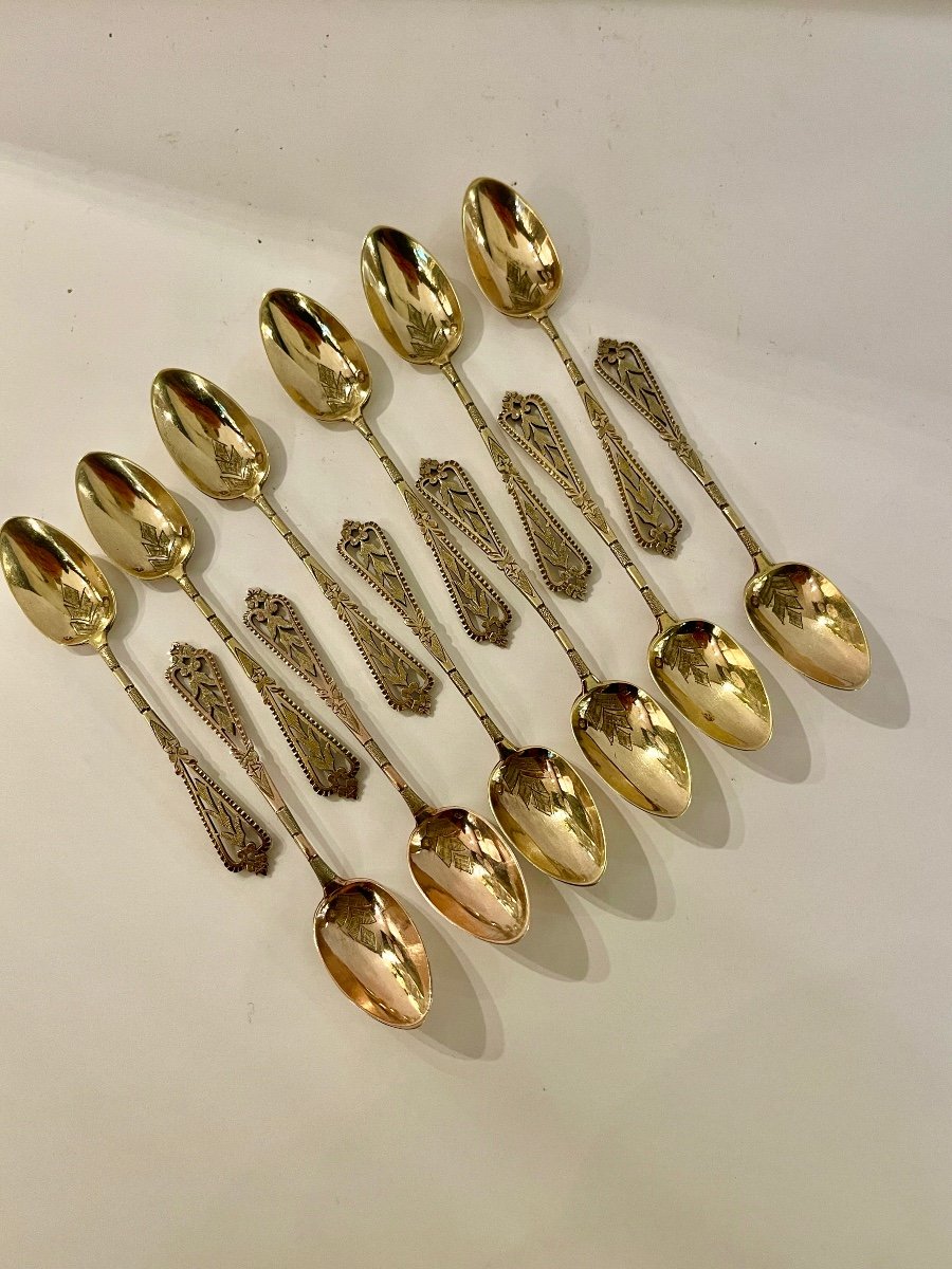 Series Of Twelve Moka Spoons In Silver And Vermeil