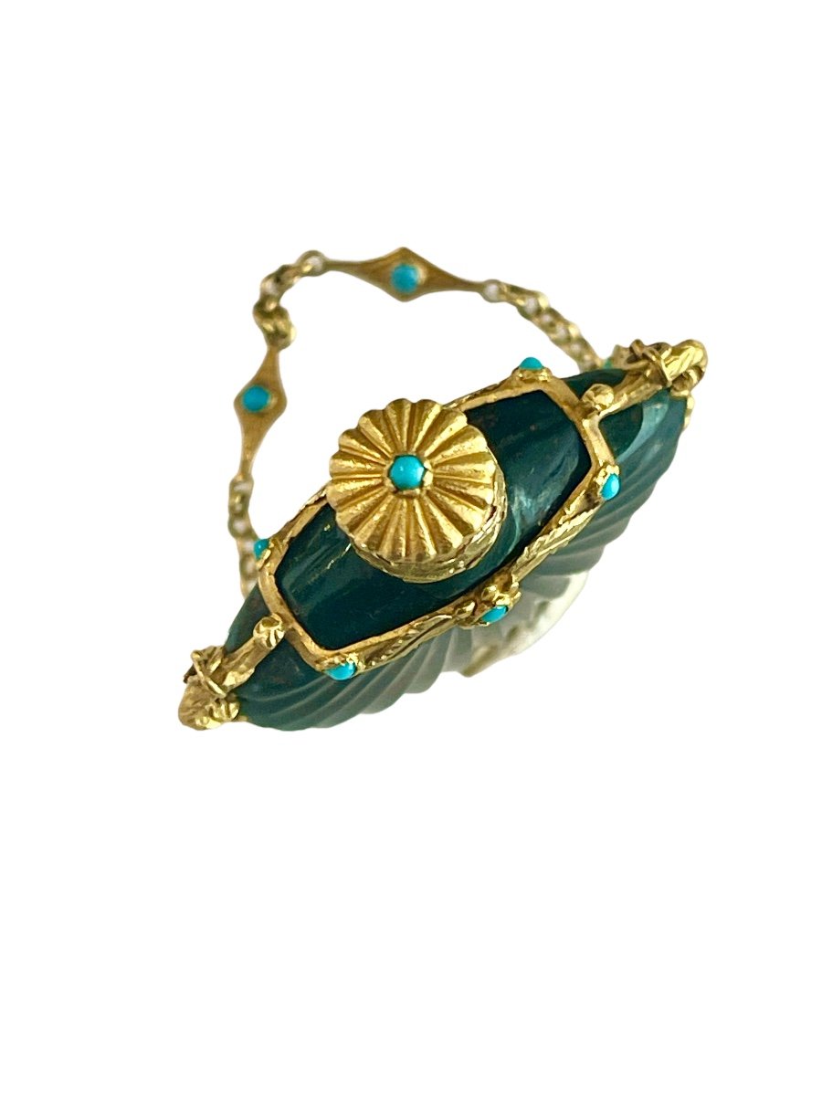 Precious Scent Bottle In Blood Jasper, Gold And Turquoises, Restoration Period-photo-2