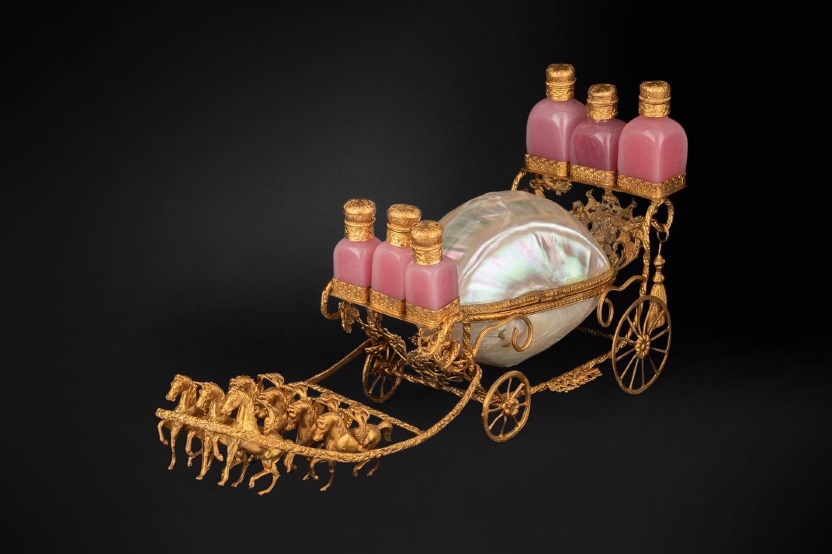 Large Perfume Carriage Opaline Pink And Mother Of Pearl Napoleon III Period-photo-2