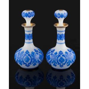 Pair Of Baccarat Opaline Bottles Decor By Kessler