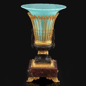 Vase En Opaline Et Bronze d'époque Restauration 