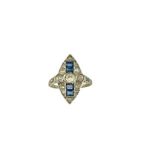 Marquise Ring In Platinum, Diamonds And Sapphires