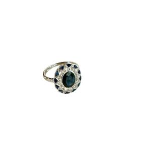 Art Deco Ring In Gold, Platinum, Sapphire And Diamonds