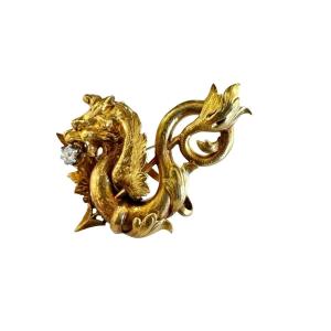 Chimera Brooch In Gold And Diamond